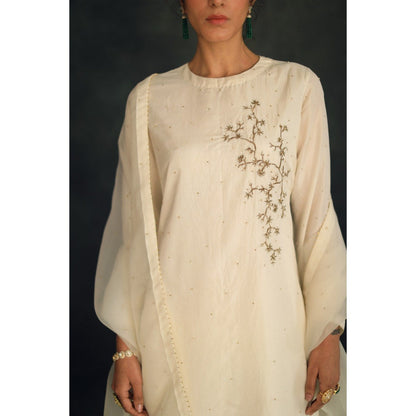SHIKHA MEHTA Off White Nura Kurta with Pant and Dupatta (Set of 3)