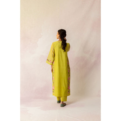 Shivani Bhargava Bahaar Yellow Chanderi Floral Kali Kurta (Set of 3)
