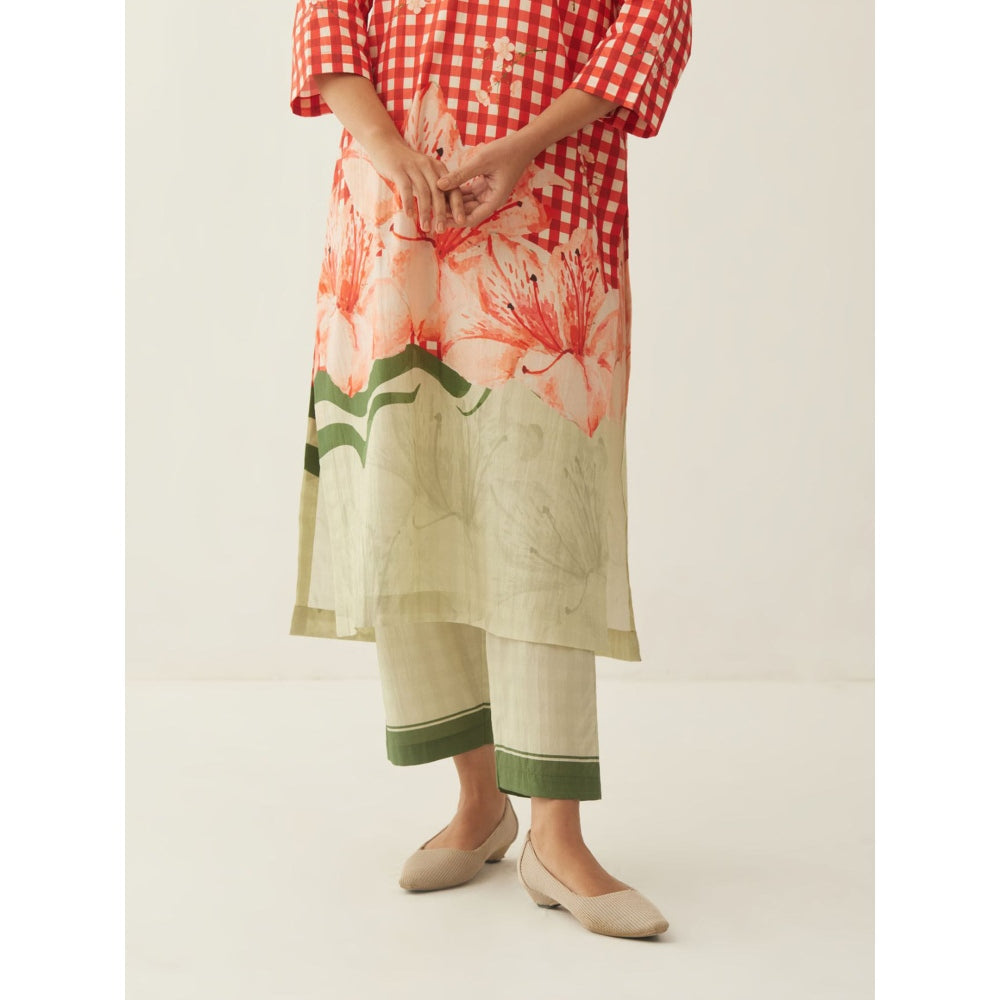 Shivani Bhargava Red Cotton Gingham Checks and Floral Mix Co-ord (Set of 2)