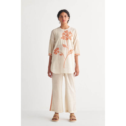 Shivani Bhargava Orange Florence Cross-Stitch Off-White Co-Ord (Set of 2)