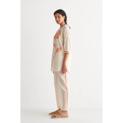 Shivani Bhargava Orange Florence Cross-Stitch Off-White Co-Ord (Set of 2)