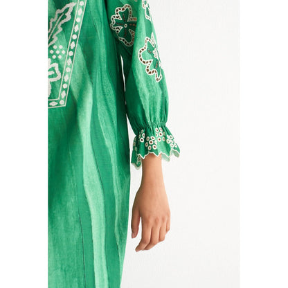 Shivani Bhargava Green Melange Cutwork & Cross-Stitch Kurta (Set of 2)