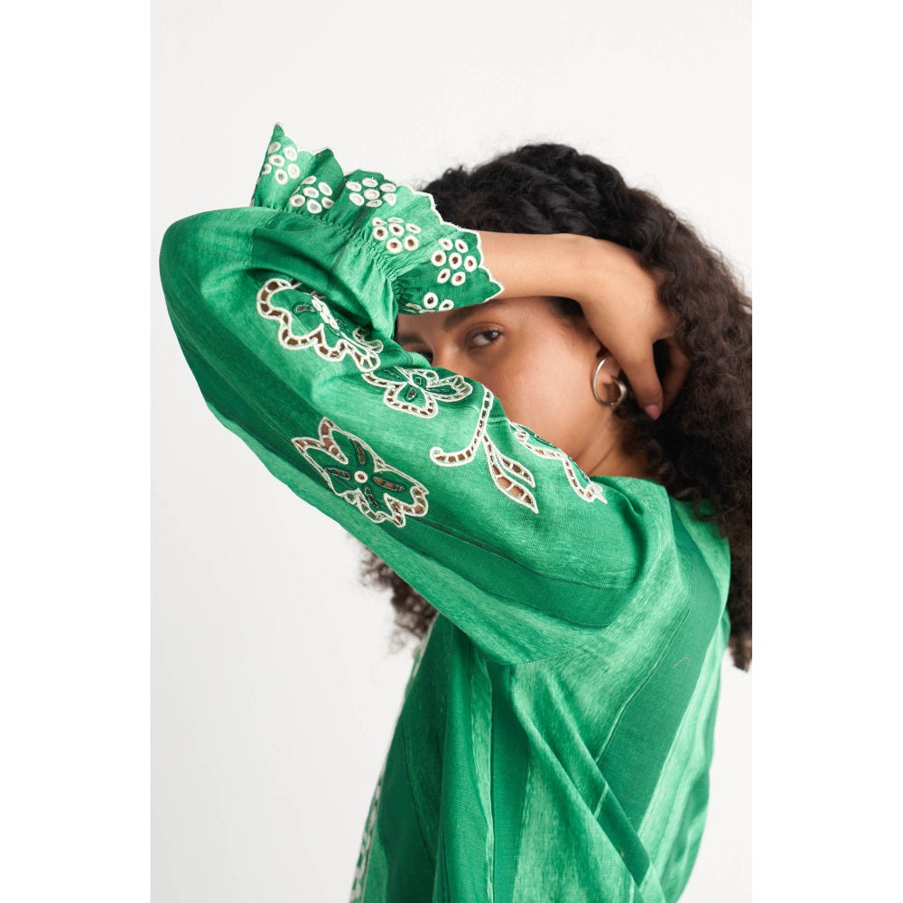 Shivani Bhargava Green Melange Cutwork & Cross-Stitch Kurta (Set of 2)