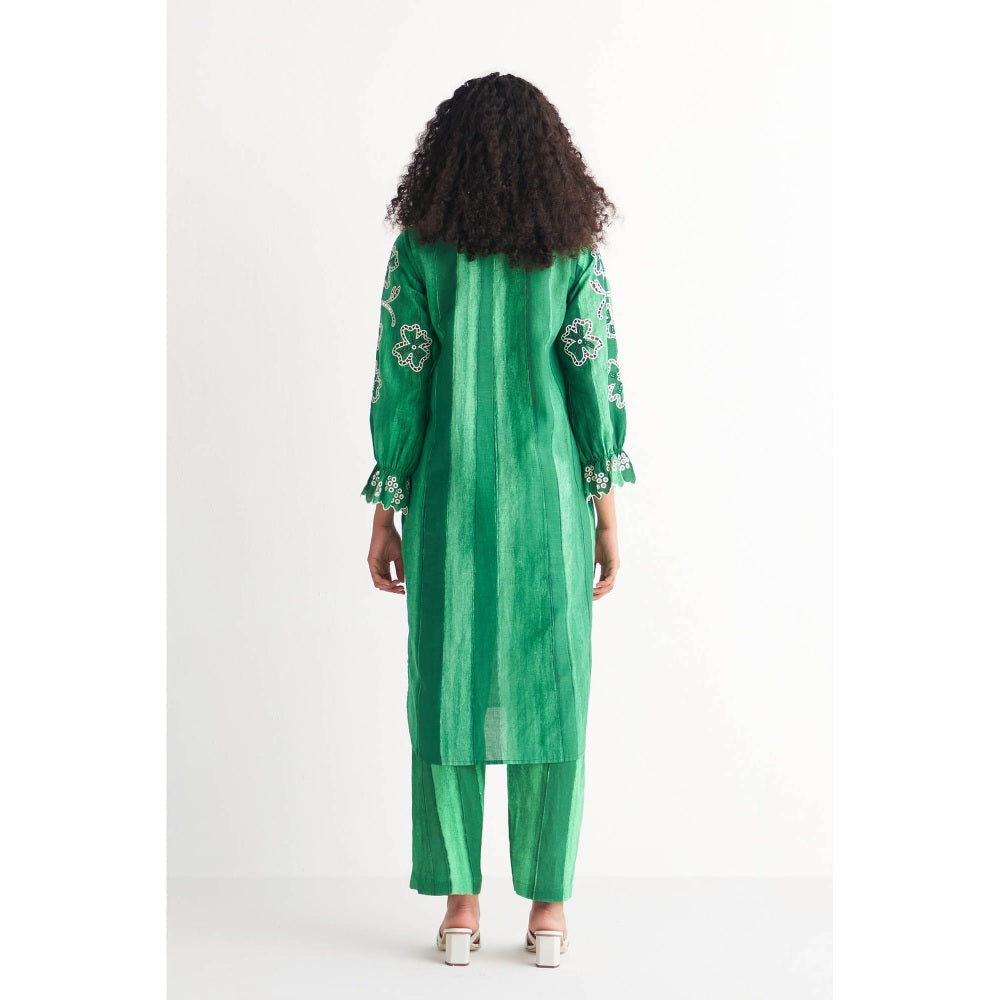 Shivani Bhargava Green Melange Cutwork & Cross-Stitch Kurta (Set of 2)
