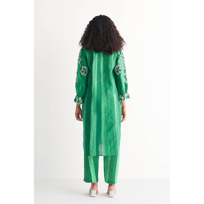 Shivani Bhargava Green Melange Cutwork & Cross-Stitch Kurta (Set of 2)