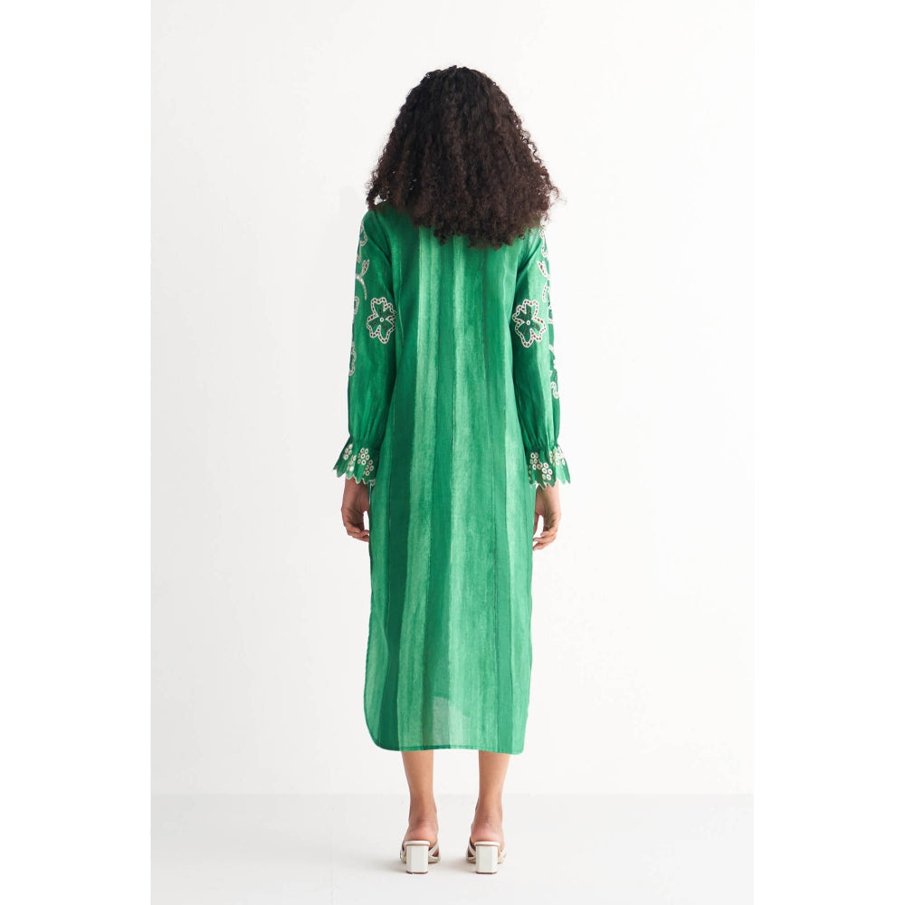 Shivani Bhargava Green Melange Cutwork & Cross-Stitch Dress