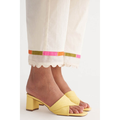 Shivani Bhargava Applique Streak Tape Kurta with Pants and Scalloped Dupatta (Set of 3)