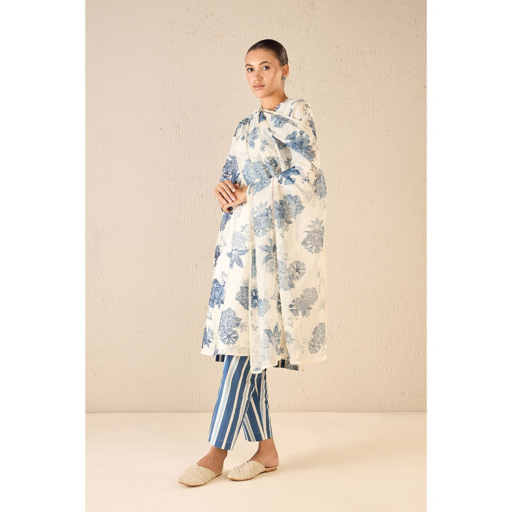 Shivani Bhargava Floral Fantasy Blue Kurta with Pant and Dupatta (Set of 3)