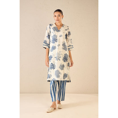 Shivani Bhargava Floral Fantasy Blue Kurta with Pant and Dupatta (Set of 3)