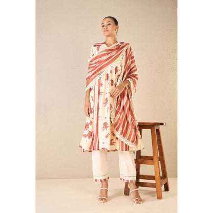 Shivani Bhargava Vintage Rose Red Floral Anarkali with Pant and Dupatta (Set of 3)