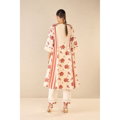 Shivani Bhargava Vintage Rose Red Floral Anarkali with Pant and Dupatta (Set of 3)