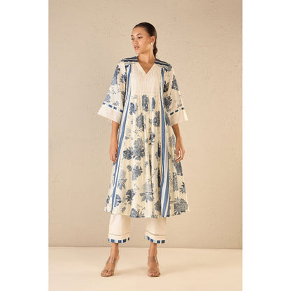 Shivani Bhargava Floral Blue Anarkali with Pant and Dupatta (Set of 3)