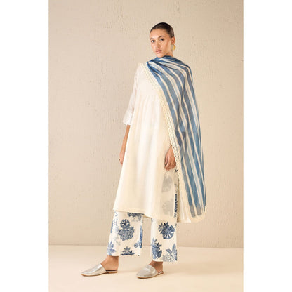 Shivani Bhargava Floral Ivory Kurta with Pant and Dupatta (Set of 3)