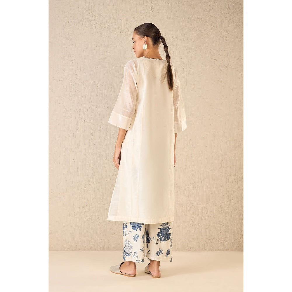 Shivani Bhargava Floral Ivory Kurta with Pant and Dupatta (Set of 3)