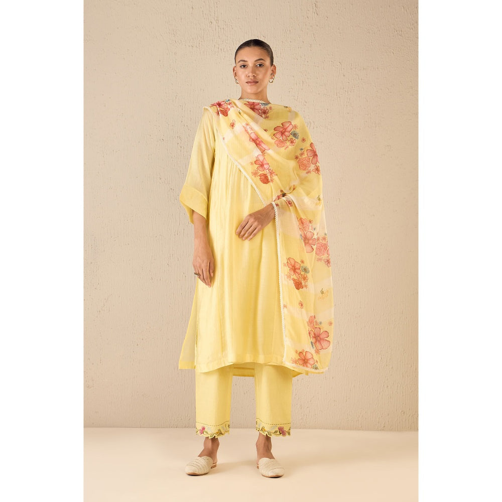 Shivani Bhargava Floral Yellow Kurta with Pant and Dupatta (Set of 3)