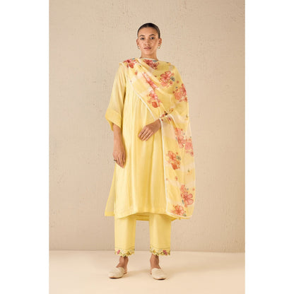 Shivani Bhargava Floral Yellow Kurta with Pant and Dupatta (Set of 3)