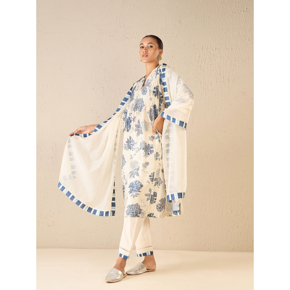 Shivani Bhargava Blue Floral Kurta with Pant and Dupatta (Set of 3)