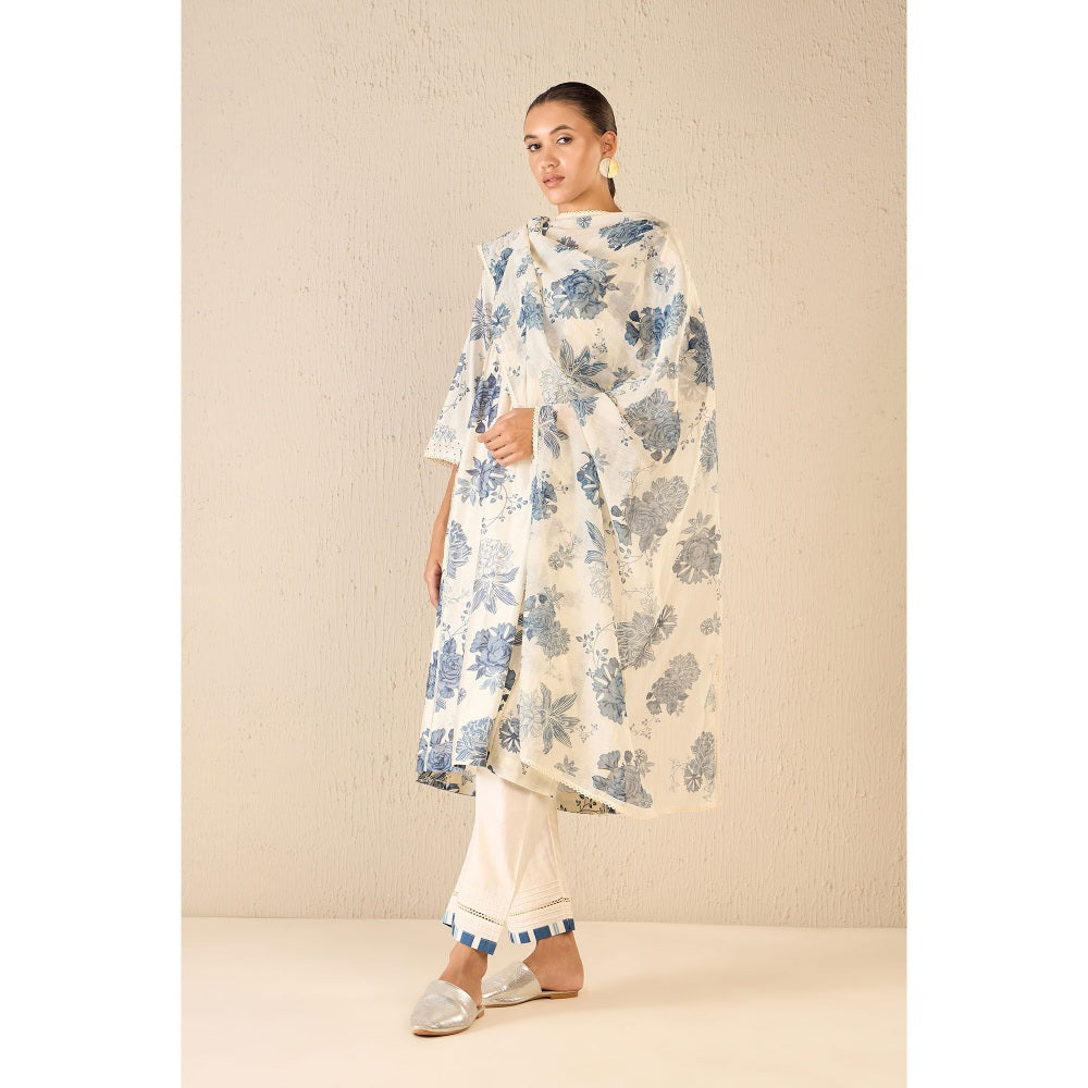 Shivani Bhargava Blue Floral Kurta with Pant and Dupatta (Set of 3)