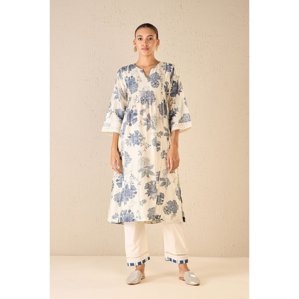 Shivani Bhargava Blue Floral Kurta with Pant and Dupatta (Set of 3)
