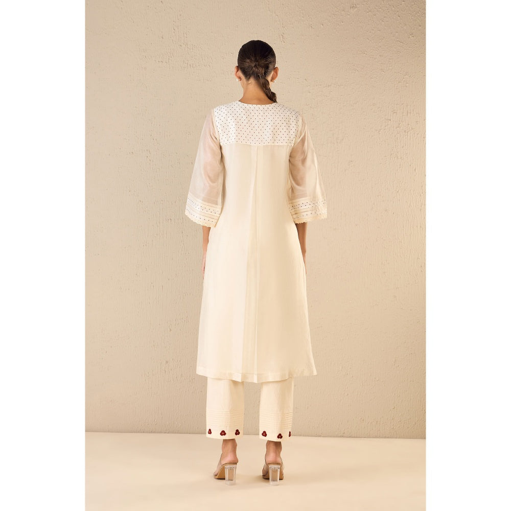Shivani Bhargava Ivory Polka Detailing Kurta with Pant and Dupatta (Set of 3)