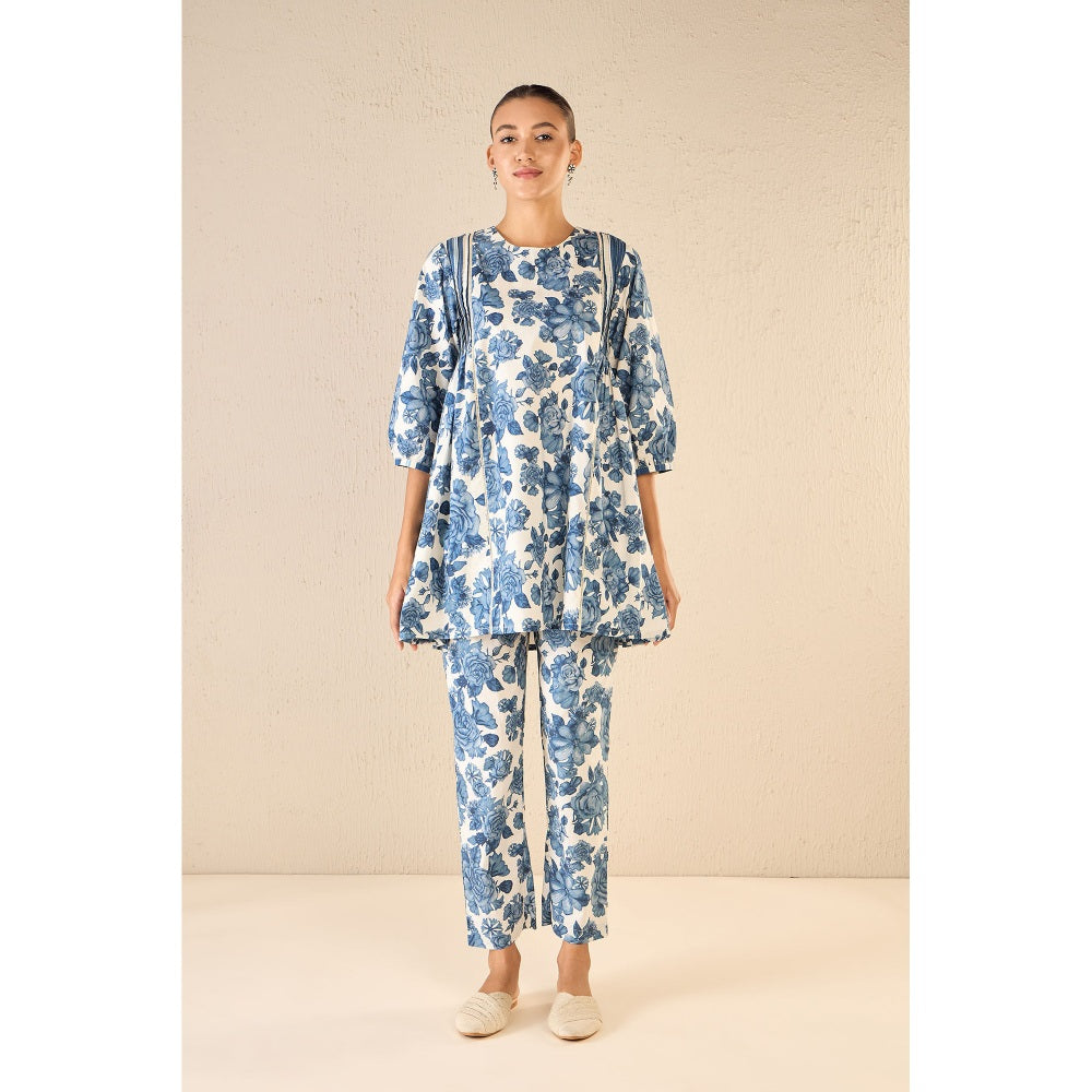 Shivani Bhargava Blossom Blue Side Gather Co-Ord (Set of 2)