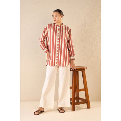Shivani Bhargava Meadow Red Stripe Shirt with Pant (Set of 2)