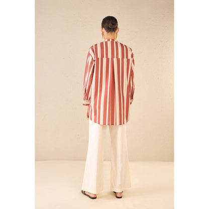 Shivani Bhargava Meadow Red Stripe Shirt with Pant (Set of 2)