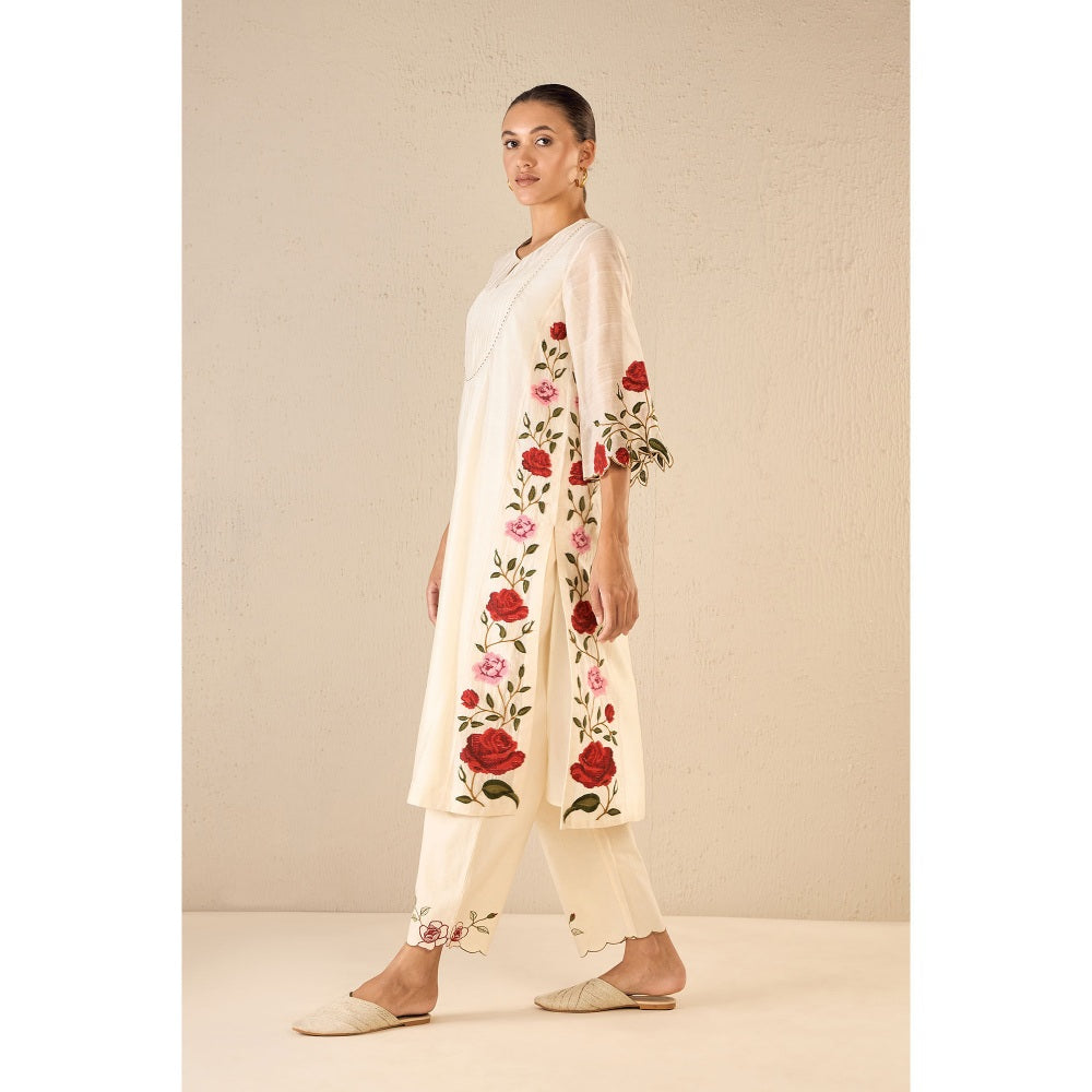 Shivani Bhargava Rose Shine Ivory Embroidered Kali Kurta with Pant and Dupatta (Set of 3)