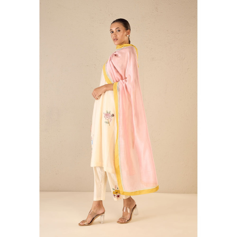 Shivani Bhargava Petal Patch Ivory Floral Kurta with Pant and Dupatta (Set of 3)