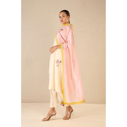 Shivani Bhargava Petal Patch Ivory Floral Kurta with Pant and Dupatta (Set of 3)