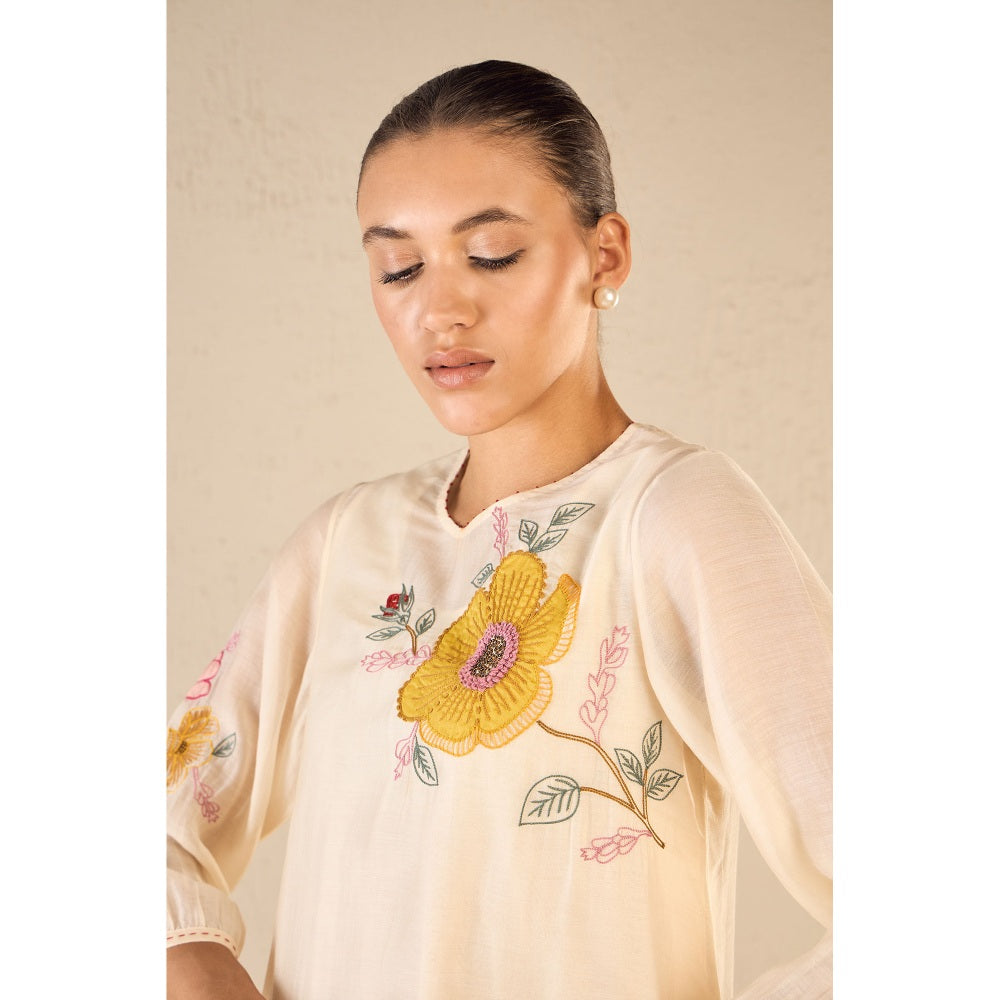 Shivani Bhargava Petal Patch Ivory Floral Kurta with Pant and Dupatta (Set of 3)