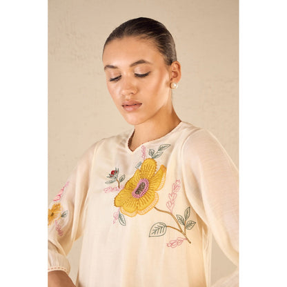 Shivani Bhargava Petal Patch Ivory Floral Kurta with Pant and Dupatta (Set of 3)