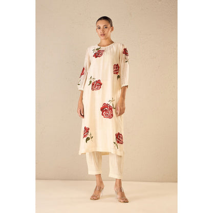 Shivani Bhargava Ivory Embroidery Rose Kurta with Pant (Set of 2)