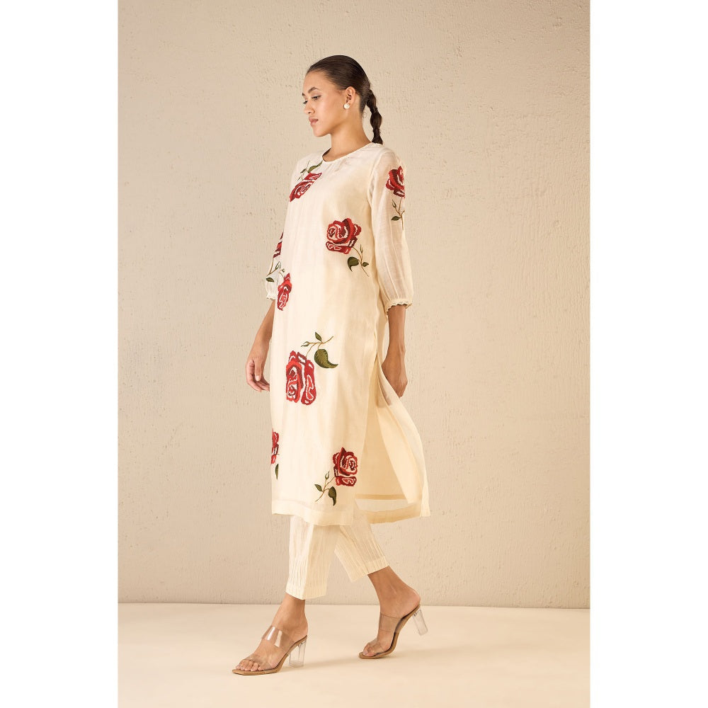 Shivani Bhargava Ivory Embroidery Rose Kurta with Pant (Set of 2)