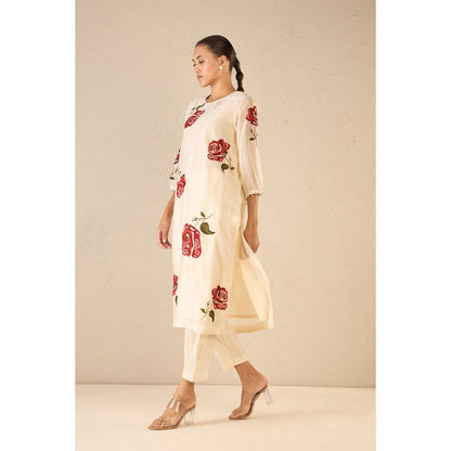 Shivani Bhargava Ivory Embroidery Rose Kurta with Pant (Set of 2)