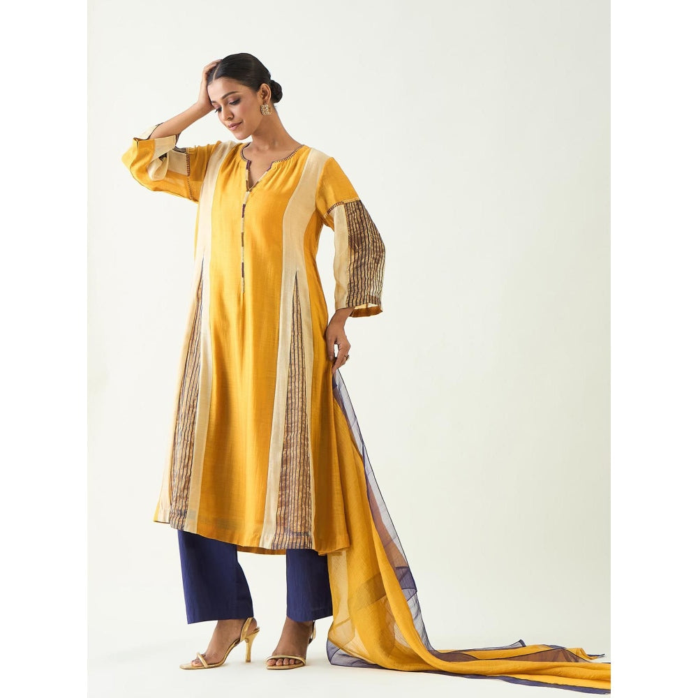 Shivani Bhargava Mustard Isha Cotton Silk Kali Kurta with Pant and Dupatta (Set of 3)
