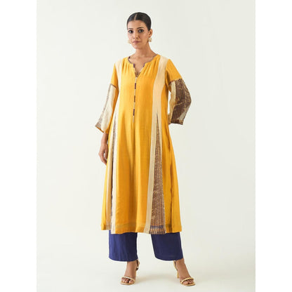 Shivani Bhargava Mustard Isha Cotton Silk Kali Kurta with Pant and Dupatta (Set of 3)