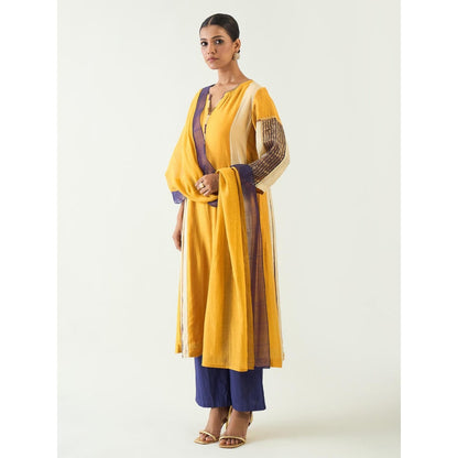 Shivani Bhargava Mustard Isha Cotton Silk Kali Kurta with Pant and Dupatta (Set of 3)