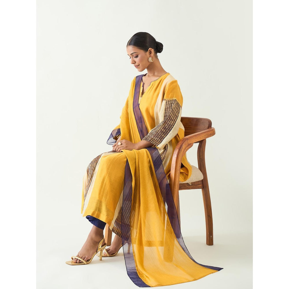 Shivani Bhargava Mustard Isha Cotton Silk Kali Kurta with Pant and Dupatta (Set of 3)