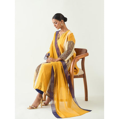 Shivani Bhargava Mustard Isha Cotton Silk Kali Kurta with Pant and Dupatta (Set of 3)