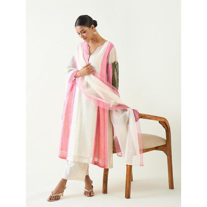 Shivani Bhargava Ivory Isha Cotton Silk Kali Kurta with Pant and Dupatta (Set of 3)