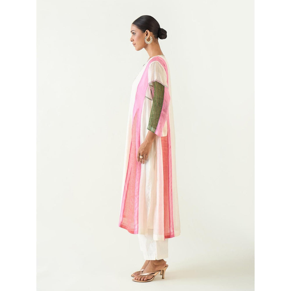 Shivani Bhargava Ivory Isha Cotton Silk Kali Kurta with Pant and Dupatta (Set of 3)