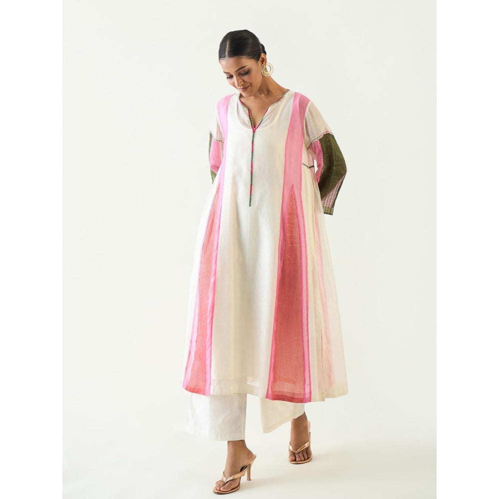 Shivani Bhargava Ivory Isha Cotton Silk Kali Kurta with Pant and Dupatta (Set of 3)