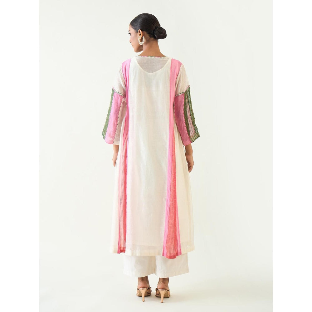 Shivani Bhargava Ivory Isha Cotton Silk Kali Kurta with Pant and Dupatta (Set of 3)