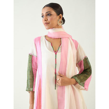 Shivani Bhargava Ivory Isha Cotton Silk Kali Kurta with Pant and Dupatta (Set of 3)