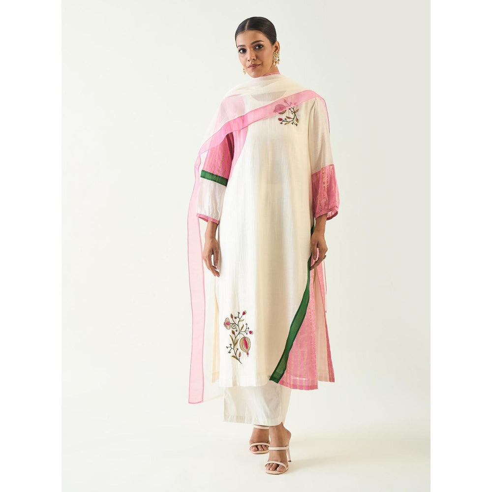 Shivani Bhargava Ivory Mohini Straight Kurta with Pant and Dupatta (Set of 3)