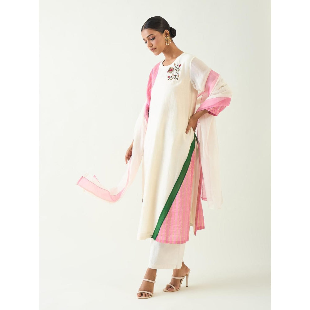 Shivani Bhargava Ivory Mohini Straight Kurta with Pant and Dupatta (Set of 3)
