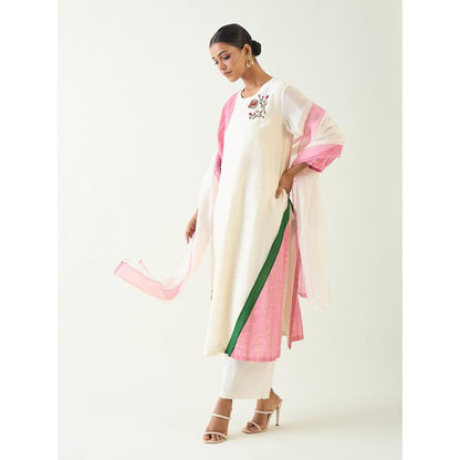 Shivani Bhargava Ivory Mohini Straight Kurta with Pant and Dupatta (Set of 3)