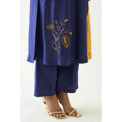 Shivani Bhargava Blue Mohini Straight Cotton Silk Kurta with Pant and Dupatta (Set of 3)