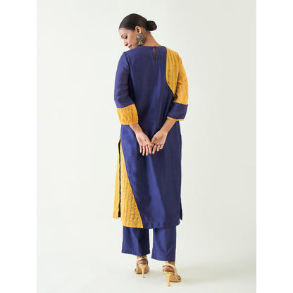 Shivani Bhargava Blue Mohini Straight Cotton Silk Kurta with Pant and Dupatta (Set of 3)